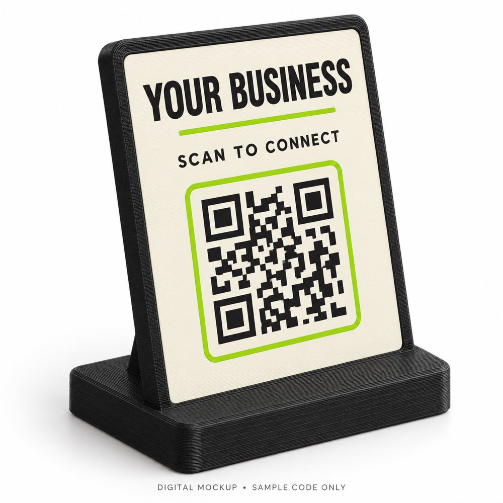 Digital mockup of Small Business QR Stand